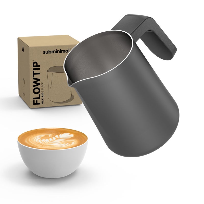 Subminimal FlowTip Milk Jug | Stovetop Milk Frothing, Foaming Pitcher for Premium Barista-Style Coffee at Home | Cappuccino & Latte Art Pouring Jug with Ergonomic Heat Resistant Handle | 450ml, Black - Image 1